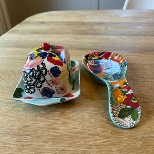 Anthropologie Amaryllis Butter Dish and Spoon Rest